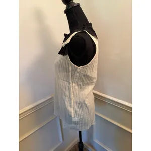 Banana Republic Sleeveless Gauze Ruffle Neck Blouse Black White Regency Frill thumbnail 4