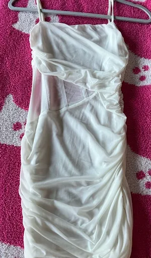 Princess Polly Elegant White Ruched Dress thumbnail 1