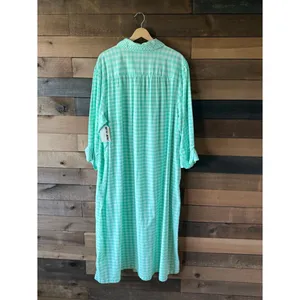 Vintage Mint Green Gingham Nightgown Button Front Midi Sleep Dress thumbnail 9