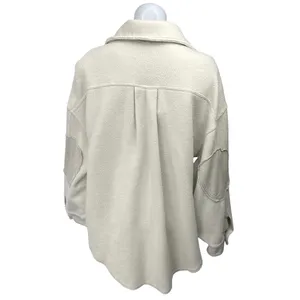 Free People Cream Sherpa Fleece Long Sleeve Button Down Shirt Jacket Size S thumbnail 2