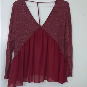 Long Sleeve Plunge Neck Asymmetric Swing Blouse thumbnail 4