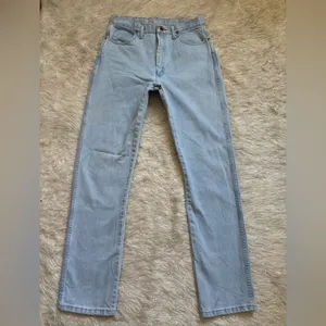 Wrangler sky Blue Women’s Leather Patch Slim Fit Cowboy Jeans Size 13/36 thumbnail 3