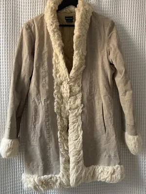 Wet Seal y2k penny lane tan suede fur-trimmed women's retro coat large [READ] thumbnail 1