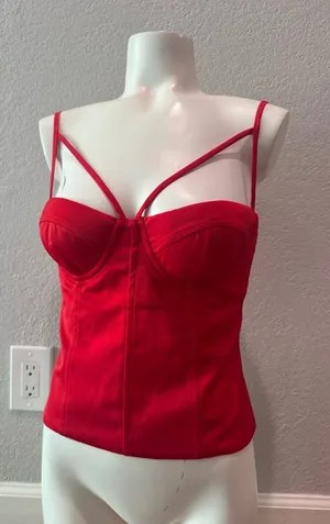 NEW Revolve NBD Silk Lipstick Red Cross Strap Bustier Corset XS 2 thumbnail 1
