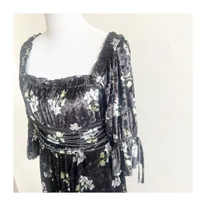 Hutch Velvet Floral Mini Dress Smocked Black Size Large Romantic Milkmaid thumbnail 5