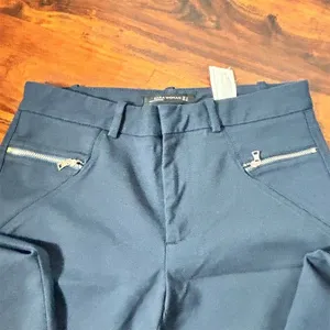 Zara Woman Navy Blue Straight Leg Trousers Silver Zip Detail Size M Medium‎ thumbnail 2