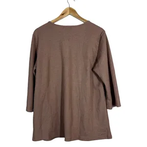 NWT Ofeefan Waffle Knit Lace Yoke Pullover Top Mauve Boho 3/4 Sleeve Size XL thumbnail 4
