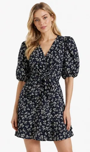 Lauren Ralph‎ Lauren. 80s Puff Sleeve Floral Cotton Voile Dress. thumbnail 1