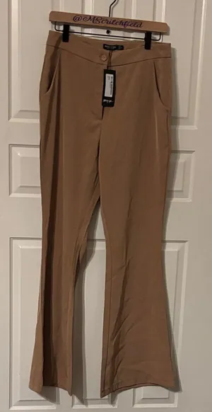 Nasty Gal Fluid Flare tan khaki Trousers Uk 12 US 8 new with tags thumbnail 1