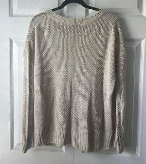 J. Crew Warm Neutral Linen Knit Crew Neck Sweater Flawed size Medium thumbnail 5