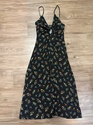AFRM Cora Keyhole Floral Midi Dress Small Black Ditsy Floral Sold Out $118 thumbnail 2