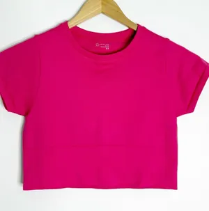 Aerie OFFLINE Seamless Crop Top Hot Pink Short Sleeve Size M NWOT thumbnail 1