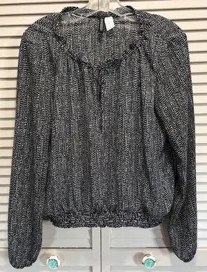 Divided By H&M Polkadot Chiffon Long Balloon Sleeve Blouse Size 10‎ Smocked thumbnail 1