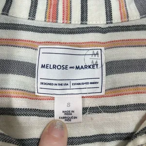 Melrose & Market Women's White Striped Button Up Top - Size Small - Long Sleeves thumbnail 4