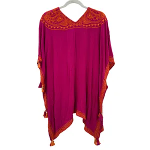Soft Surroundings‎ Womens Fuchsia Orange Embroidered Kaftan Swim Coverup Sz S/M thumbnail 3