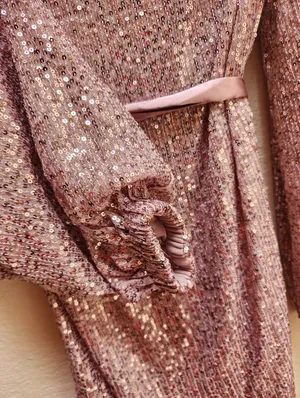 Mable Sequin Long Sleeve Wrap Dress Size Medium Pink thumbnail 4