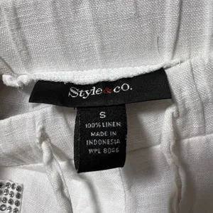 Style & Co White 100% Linen‎ Wide Leg Rhinestone Pants Size S Flawed thumbnail 8