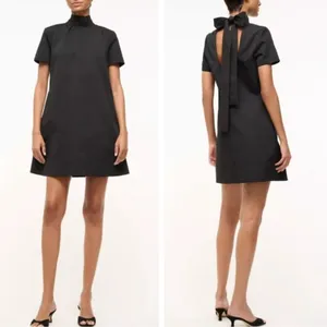 NEW STAUD ILANA high neck bow mini black dress sz S thumbnail 2