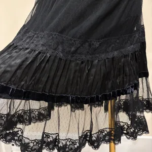 Y2K Two of Us Black Strapless Lace Velvet Tiered Midi Dress Fairy Whimsigoth L thumbnail 8