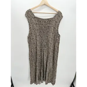 MSK Women Midi Dress‎ 22W Rayon Leopard Print Sleeveless Smocked Button Sundress thumbnail 2