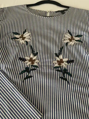 & Other Stories Como Black Striped Embroidered Floral Top - Size M thumbnail 4