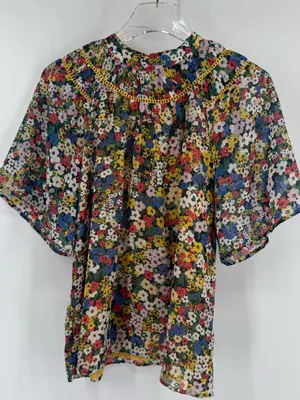 Ann Taylor yellow and blue ditsy floral print blouse size small thumbnail 1