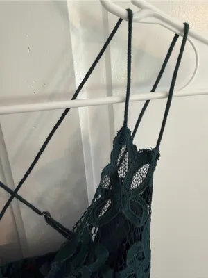 Free People FP One Adella Slip Dress XS Green Crochet Lace Boho Mini‎ thumbnail 4