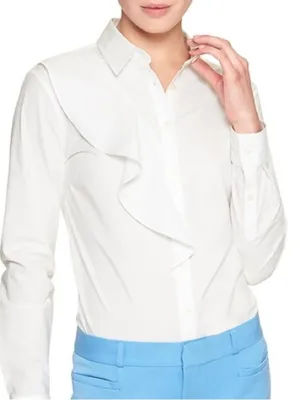 Banana Republic White Ruffle Button Down Shirt Size 2 thumbnail 2
