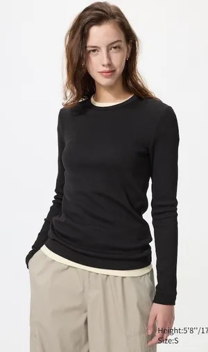 Uniqlo Long Sleeve Soft Ribbed T-Shirt thumbnail 1