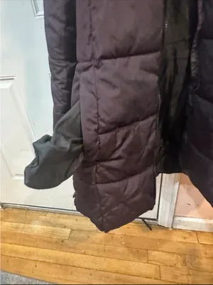 Long Quilted Puffer Coat with Faux Fur Hood - Dark Brown thumbnail 3