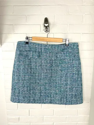 LOFT Blue Green Tweed Skirt Size 14 thumbnail 2