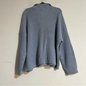 Talbots Haven Well Within Knit Button Up Mock Neck Sweater Blue XXL Fisherman thumbnail 3