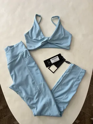NWT Bo+Tee Matching Set Soft Active Pocket Leggings & Sports Bra Sky Blue S $125 thumbnail 5