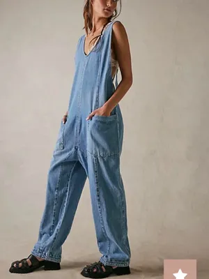 Free People High Roller Overall Denim Jumpsuit Light Blue Denim Women's XS thumbnail 2