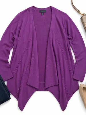 The Limited Purple Wool Blend Waterfall Open Front Cardigan Sweater Medium EUC thumbnail 4