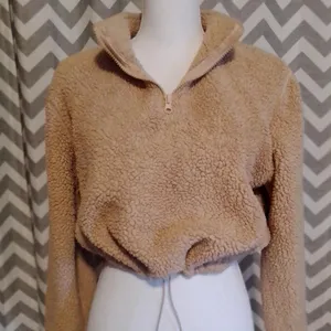 Forever 21 Brown Tan Sand Teddy Cropped Pullover Sweater thumbnail 2