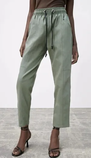 Zara‎ Green Pull On Elastic Drawstring Waist Jogger Style Trousers thumbnail 1
