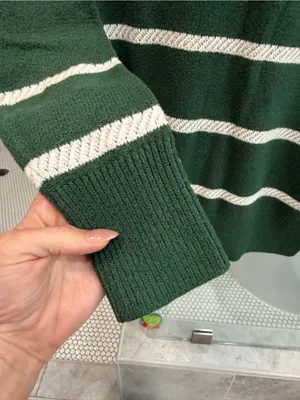 Aerie Green and White Cream Striped Crewneck Sweater - xsmall Fall/Winter thumbnail 3