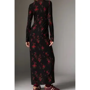 Reformation Robbie Knit Maxi Dress Black‎ Red Floral Rose Long Sleeve Small NEW thumbnail 4