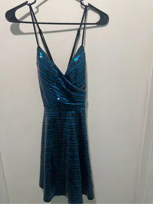 City Studio Teal Blue Sequined V-Neck Mini Dress thumbnail 3