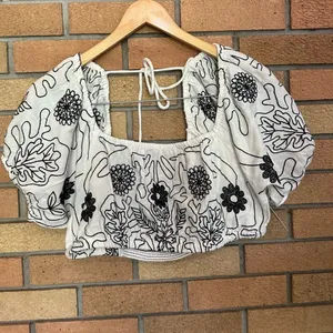 NWT Free People Lotus Set Embroidered Crop Top Maxi Skirt White & Black Size L thumbnail 6
