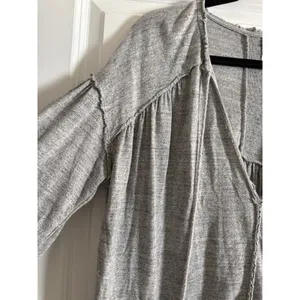 We The Free Grey Just a Henley V-Neck Linen Blend Oversized Boho Top Small thumbnail 5