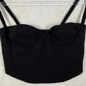 Urban Outfitters Black Ribbed Bustier Crop Top Sweetheart Double Strap Small thumbnail 2