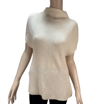 Vince Mock‎ Neck Tunic Sweater Size S Ivory Ribbed Knit Wool Cashmere Cap Sleeve thumbnail 1