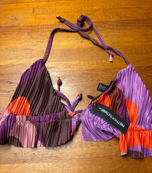 PrettyLittleThing Purple, Orange & Brown Pleated Triangle Crop Top thumbnail 1