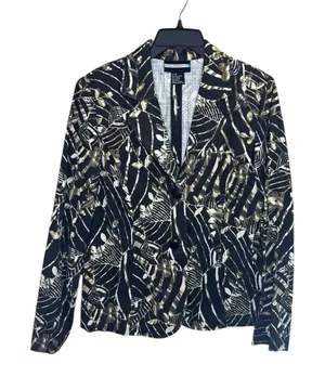 Requirements Artsy Floral Print Blazer Jacket M Tan Abstract thumbnail 1