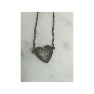 Vintage Heart Pendant Necklace Blue Flower Accents On Silver Chain Forget Me Not thumbnail 2