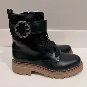 NEW Sam & Libby Vegan Leather Combat boots, lace up/Zipper, black, size 8.5 US thumbnail 2