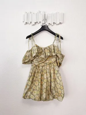 En Saison Blaine Off Shoulder Mini Dress in Buttercup Sage Small $138 thumbnail 2