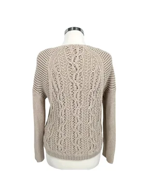 Reiss Beige Open-stitch Cable-knit Sweater Boho Chic Coastal Size Large thumbnail 8